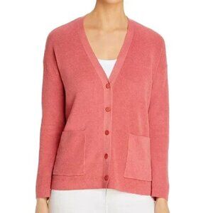 Eileen Fisher Organic Linen Crepe Boyfriend Cardigan XL V Neck